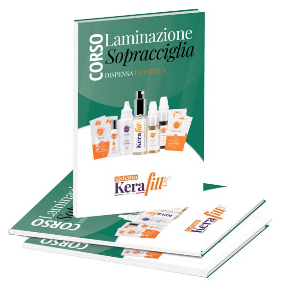 Kit Laminazione Sopracciglia Kerafill dispense mockup dispense corso laminazione sopracciglia con testata verde