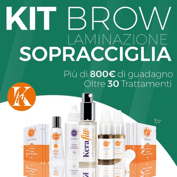 immagine con KIT completo prodotti sopracciglia con testata verde e scritta KIT Brow