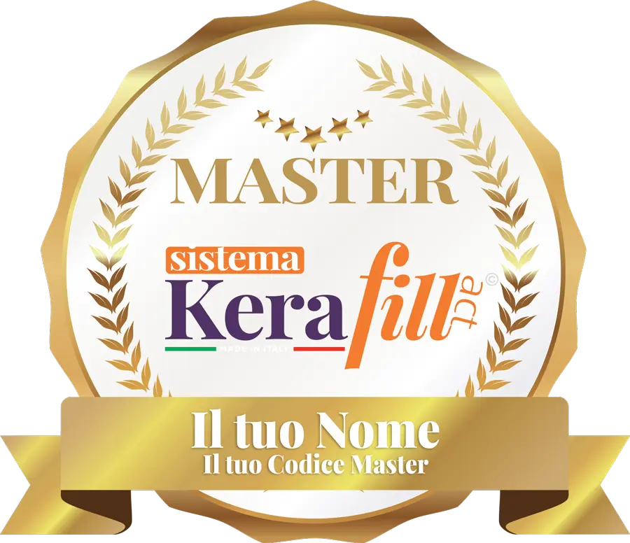 Sigillo d'oro con interno perlato e ribon dorato sotto con scritta Master Kerafill