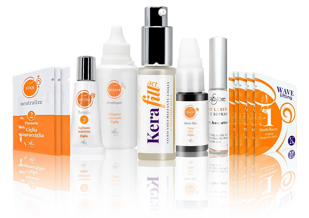 prodotti cosmetici in piedi a forma di KIT color arancioe bianco
