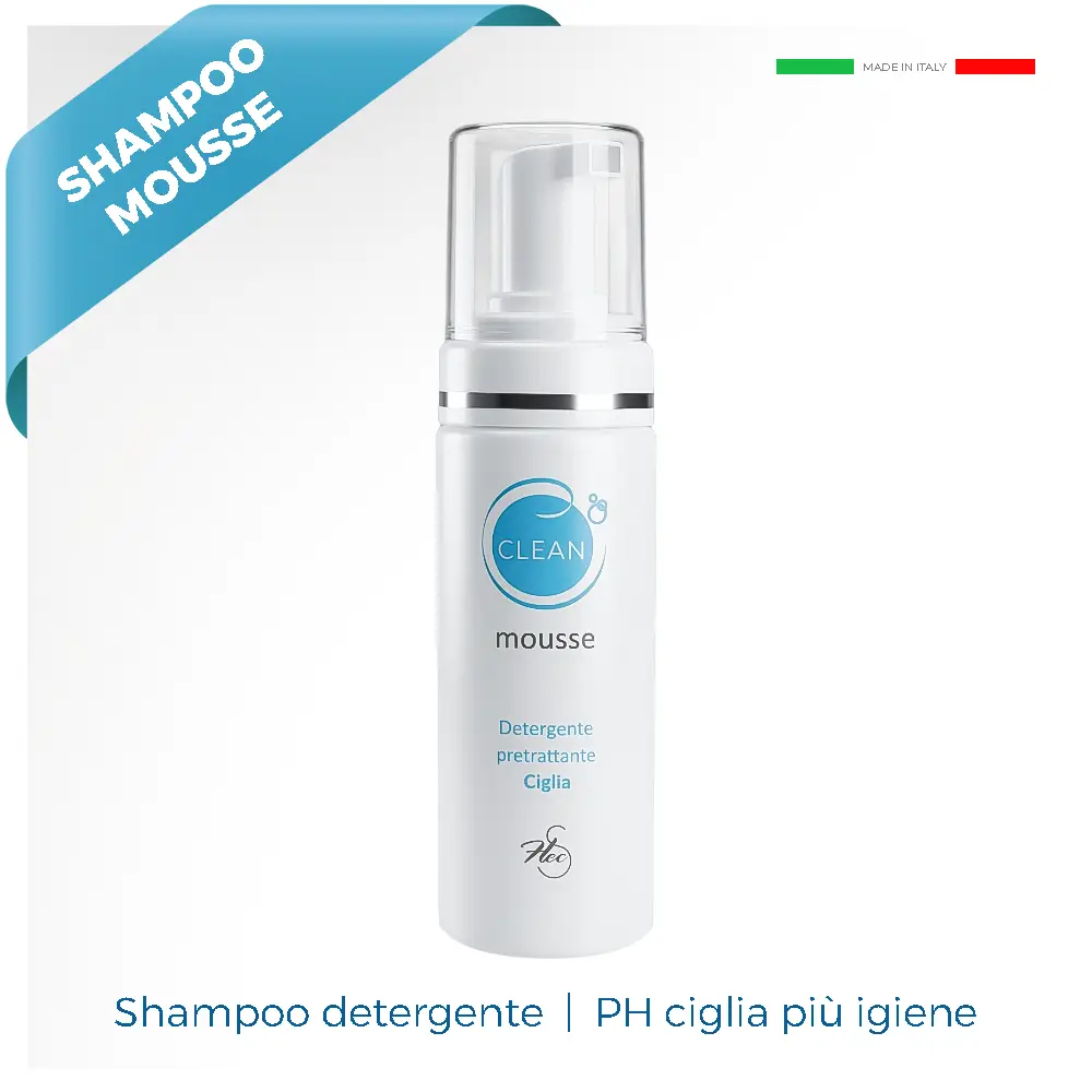 Shampoo Ciglia Mousse contenitore in piedi cosmetico bianco con logo azzurro al centro