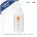 contenitore cosmetico bianco in piedi con bollino arancione al centro