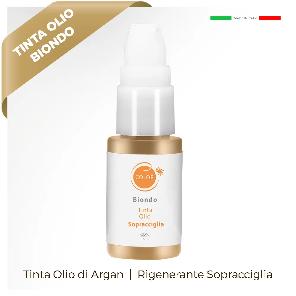 tinta biondo sopracciglia olio argan contenitore etichetta bianca cosmetico dosatore tappo